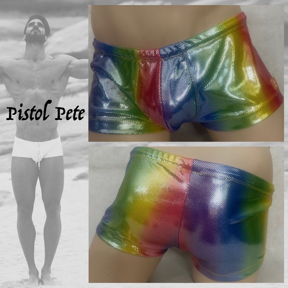 Pistol Pete Metallic Square Cut Swimsuit 34-42" waist Gently worn Nylon/spandex - Picture 1 of 5
